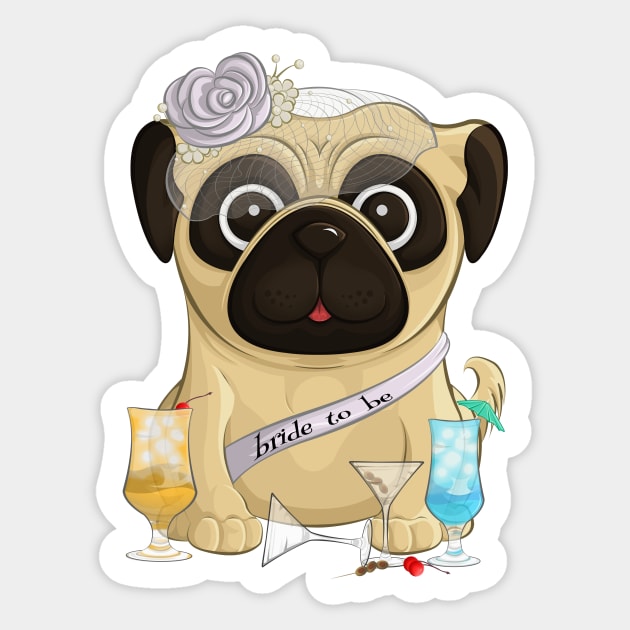 Bachelorette Pug Sticker by Art by Angele G